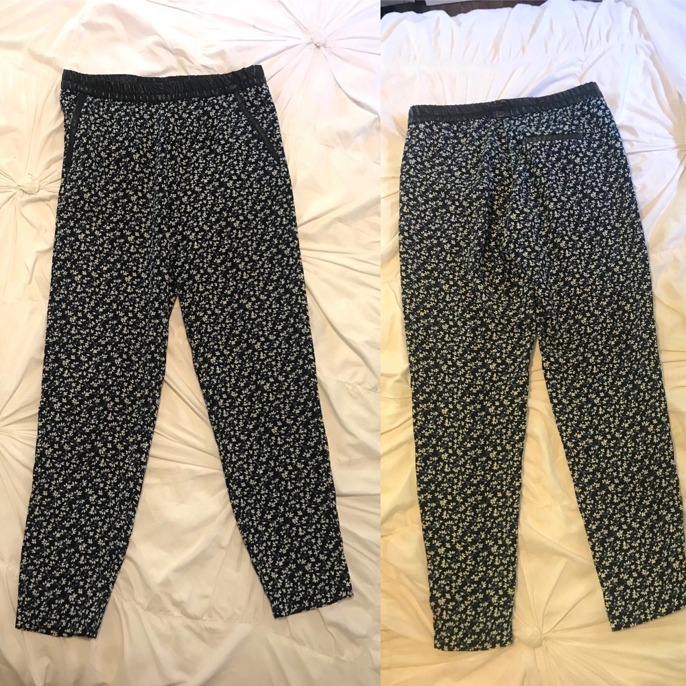 Leather Detail floral trousers